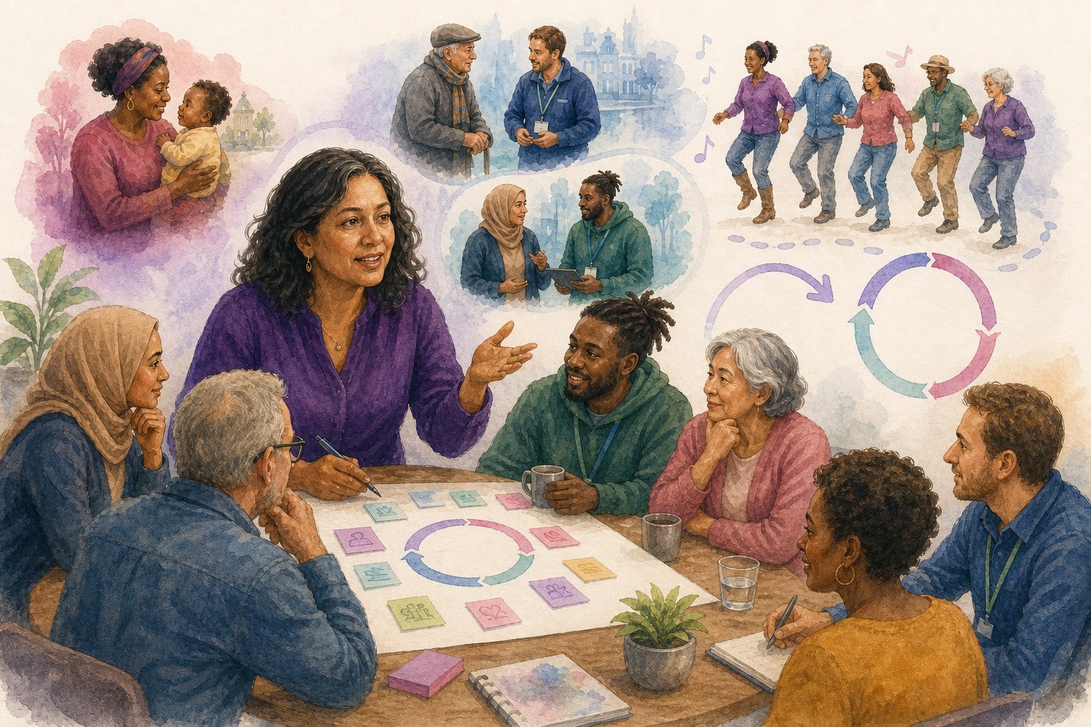 Sandy, the co-production coach, helping a diverse group build an inclusive plan together