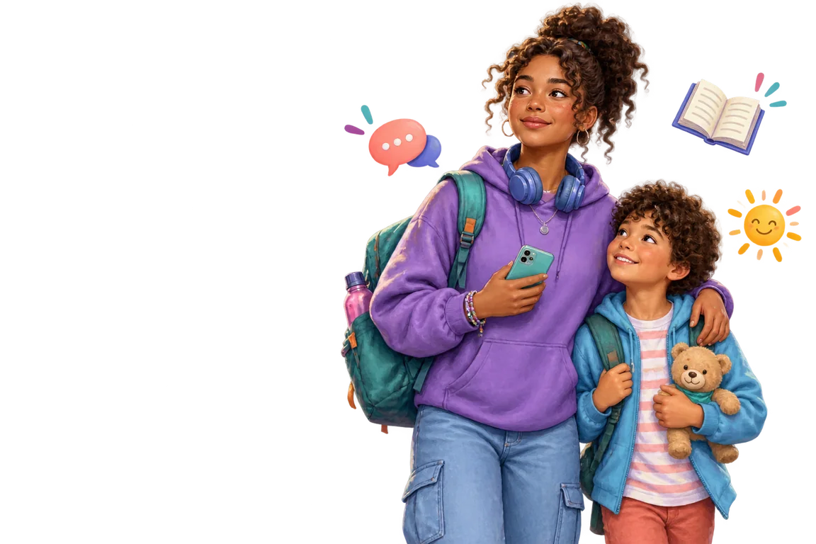 A young carer and younger sibling finding support for school, wellbeing and caring